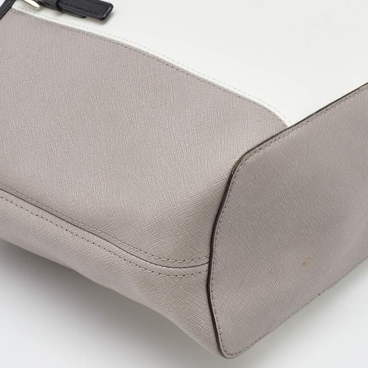 Pre Owned MICHAEL Michael Kors Grey/White Saffiano Leather Jet Set Tote