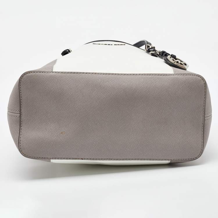 Pre Owned MICHAEL Michael Kors Grey/White Saffiano Leather Jet Set Tote