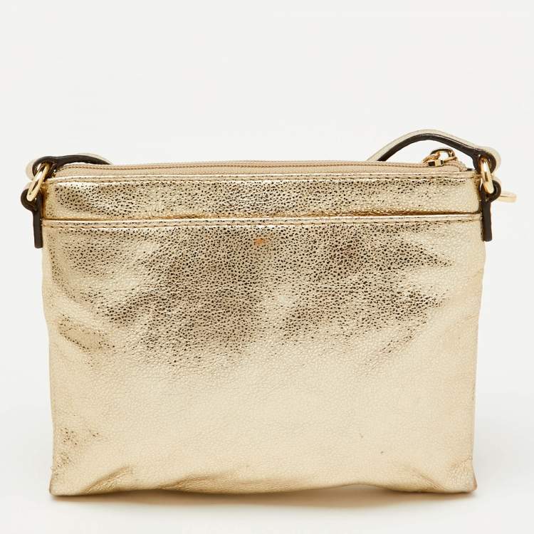 Pre Owned MICHAEL Michael Kors Metallic Gold Leather Fulton Crossbody Bag