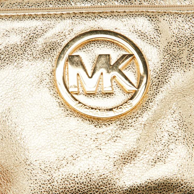 Pre Owned MICHAEL Michael Kors Metallic Gold Leather Fulton Crossbody Bag