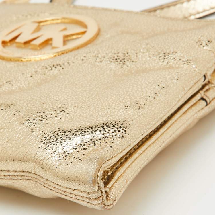 Pre Owned MICHAEL Michael Kors Metallic Gold Leather Fulton Crossbody Bag