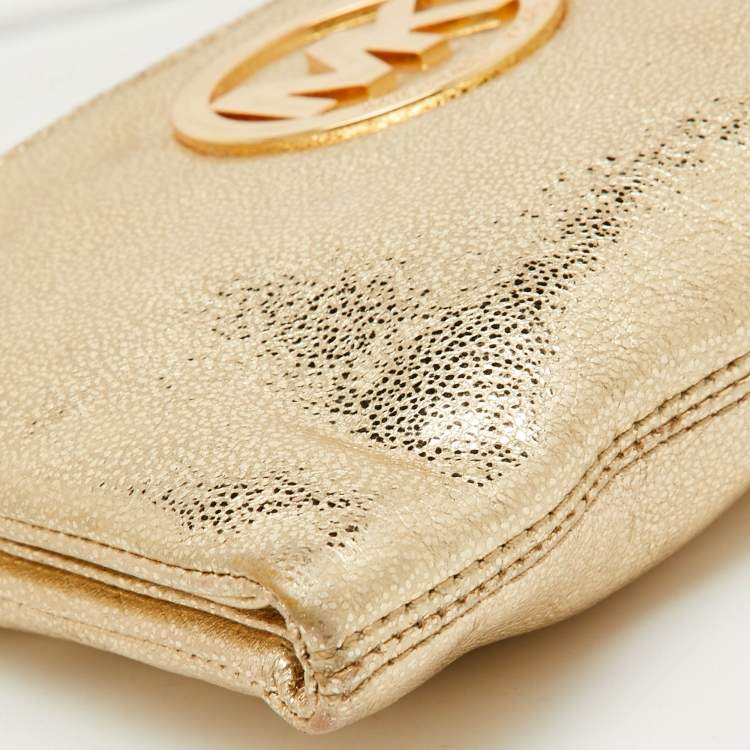 Pre Owned MICHAEL Michael Kors Metallic Gold Leather Fulton Crossbody Bag