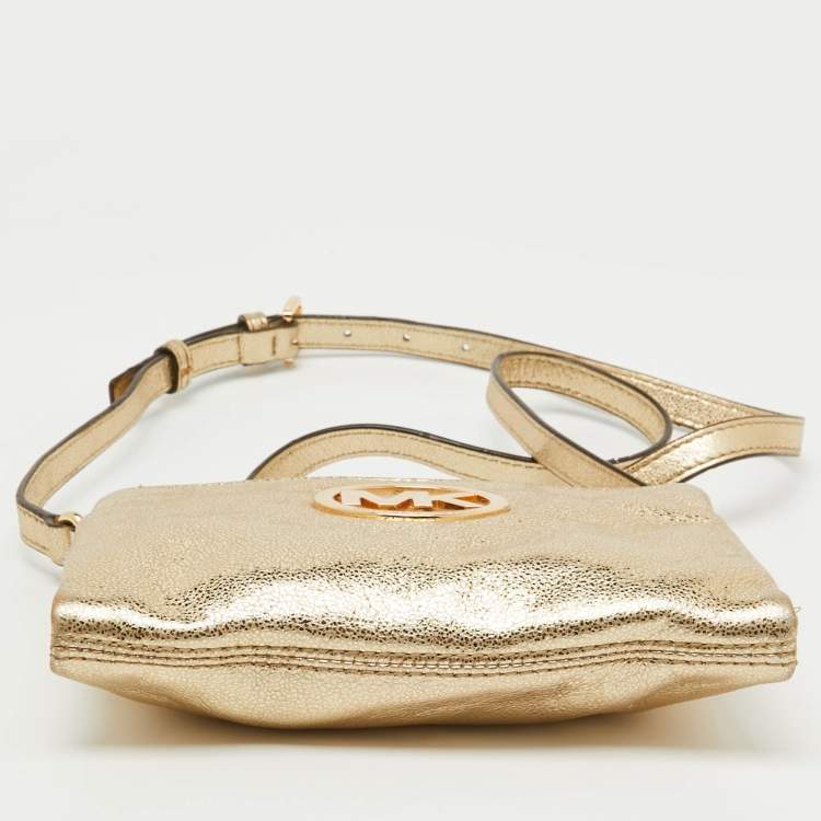 Pre Owned MICHAEL Michael Kors Metallic Gold Leather Fulton Crossbody Bag