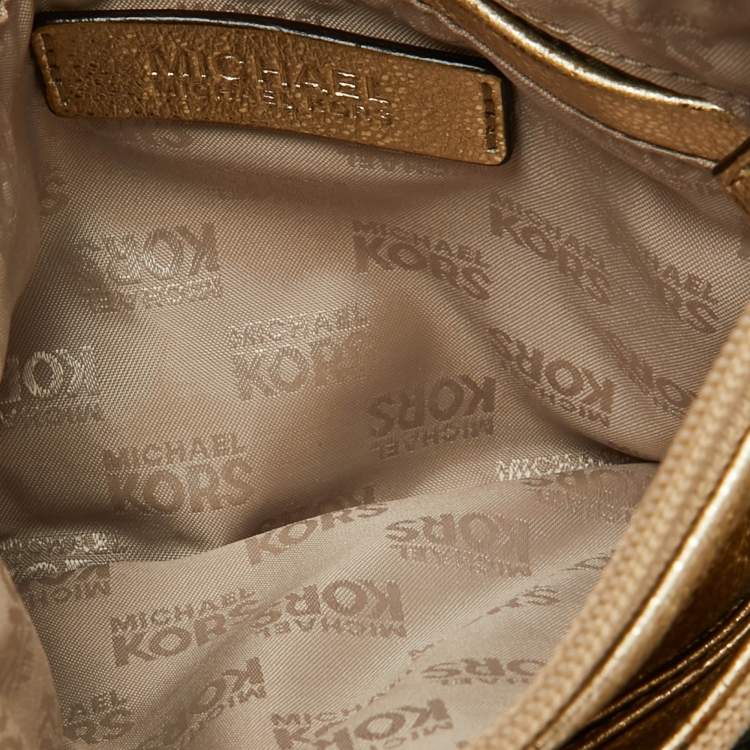 Pre Owned MICHAEL Michael Kors Metallic Gold Leather Fulton Crossbody Bag