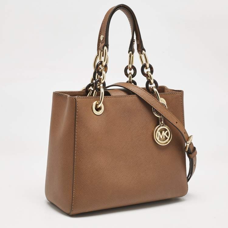 Pre Owned MICHAEL Michael Kors Brown Leather Small Cynthia Tote 