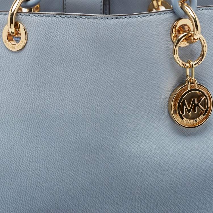 Pre Owned MICHAEL Michael Kors Light Blue Saffiano Leather Large Cynthia Tote