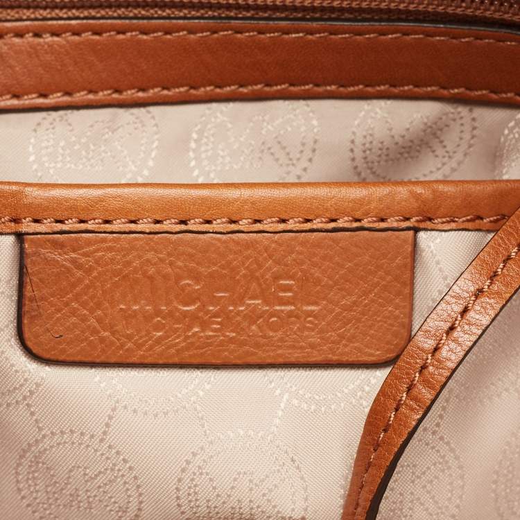Pre Owned MICHAEL Michael Kors White/Brown Signature Coated Canvas and Leather Shopper Tote