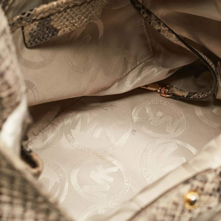 Pre Owned MICHAEL Michael Kors Beige Python Effect Suede Fulton Tote