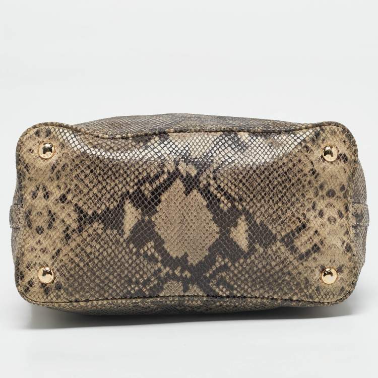 Pre Owned MICHAEL Michael Kors Beige Python Effect Suede Fulton Tote