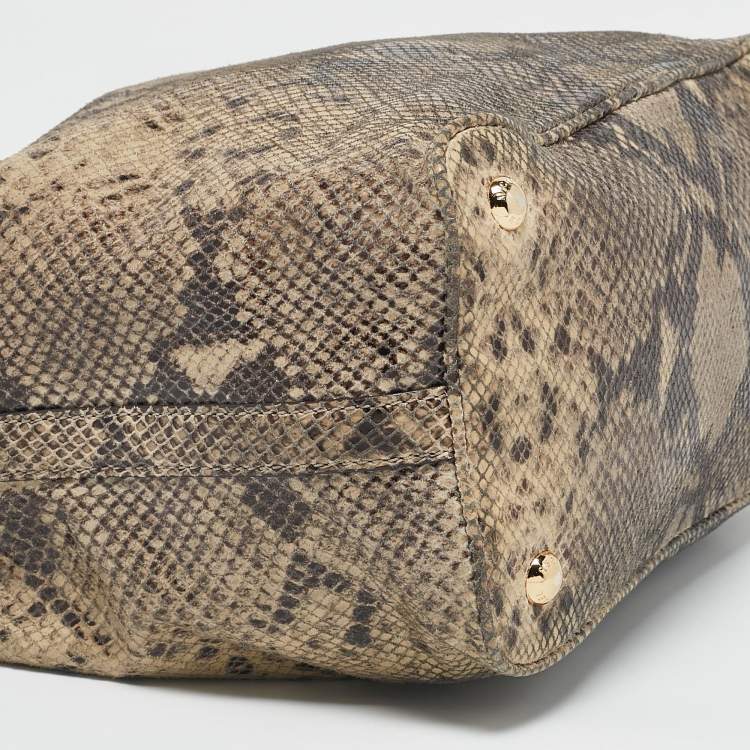 Pre Owned MICHAEL Michael Kors Beige Python Effect Suede Fulton Tote