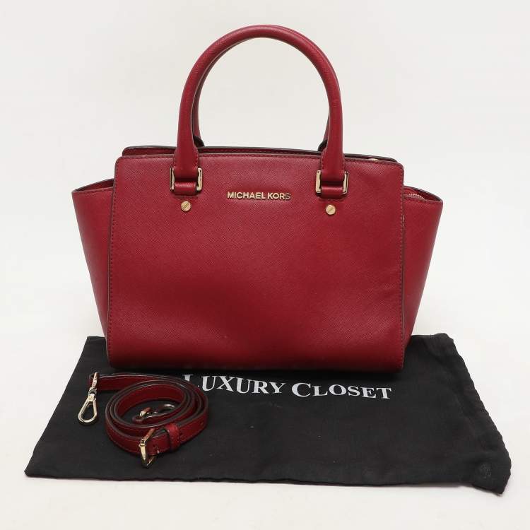 Pre Owned MICHAEL Michael Kors Red Blue Leather Medium Selma Satchel