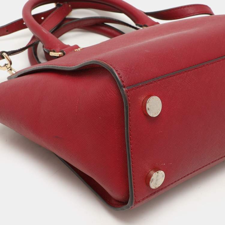 Pre Owned MICHAEL Michael Kors Red Blue Leather Medium Selma Satchel