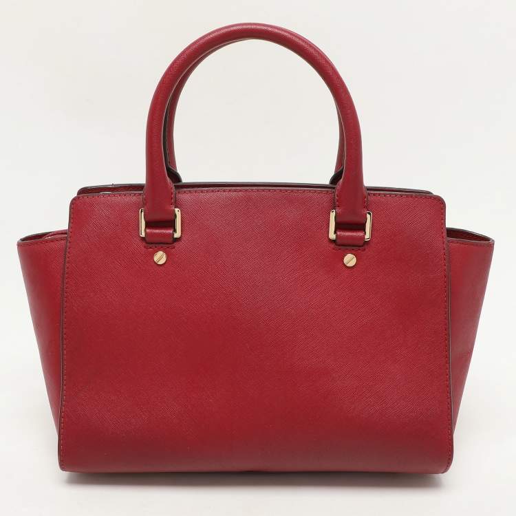 Pre Owned MICHAEL Michael Kors Red Blue Leather Medium Selma Satchel
