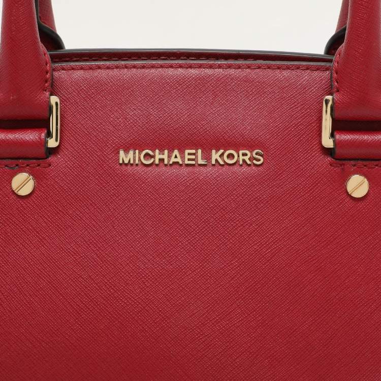 Pre Owned MICHAEL Michael Kors Red Blue Leather Medium Selma Satchel