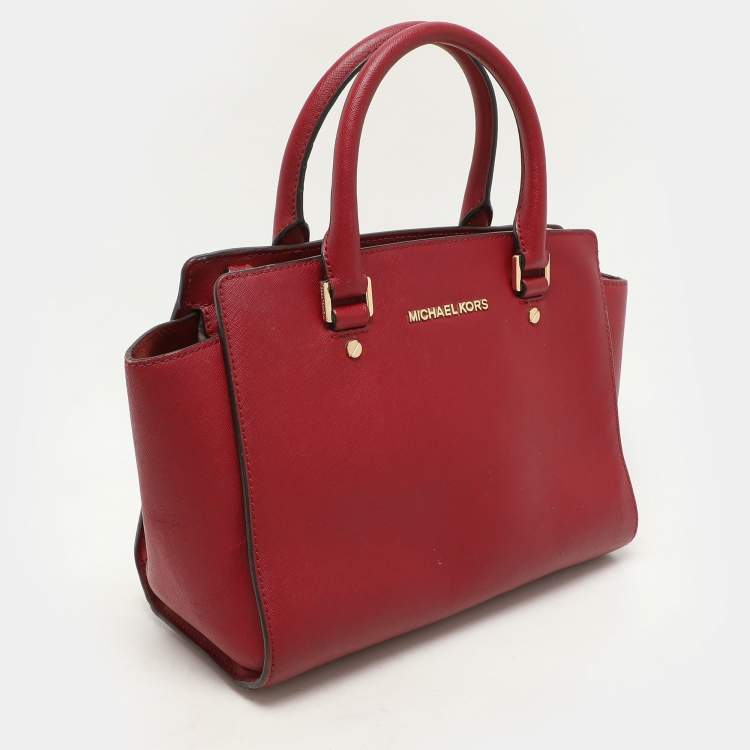 Pre Owned MICHAEL Michael Kors Red Blue Leather Medium Selma Satchel