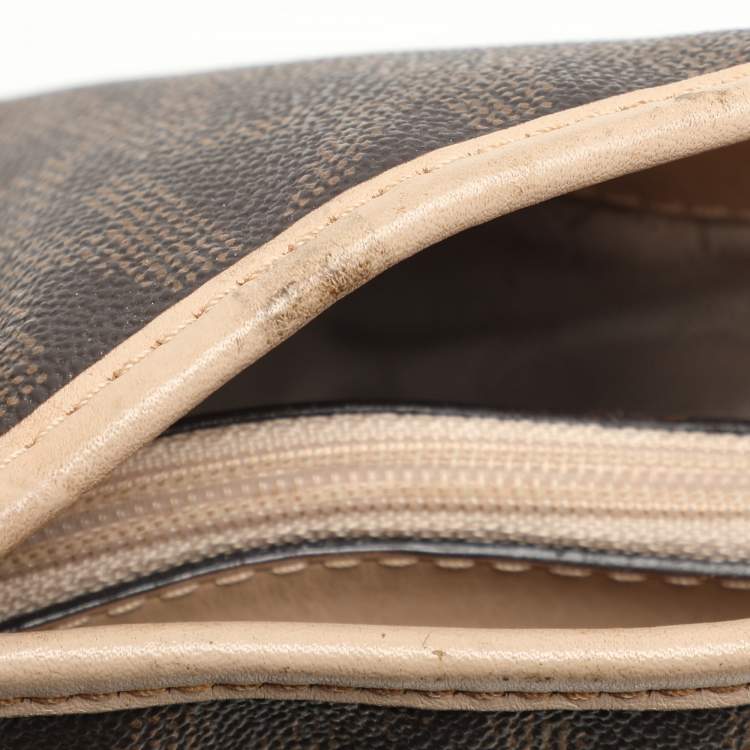 Pre Owned MICHAEL Michael Kors Brown Coated Canvas And Leather Jet Set Travel Tote