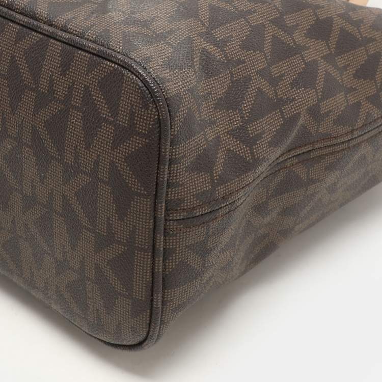Pre Owned MICHAEL Michael Kors Brown Coated Canvas And Leather Jet Set Travel Tote