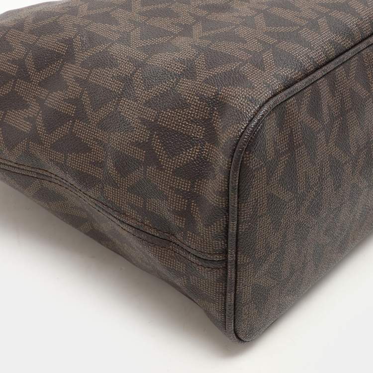 Pre Owned MICHAEL Michael Kors Brown Coated Canvas And Leather Jet Set Travel Tote