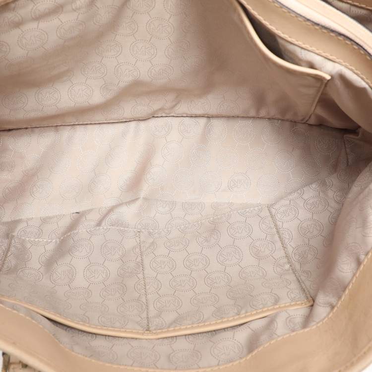 Pre Owned MICHAEL Michael Kors Brown Coated Canvas And Leather Jet Set Travel Tote