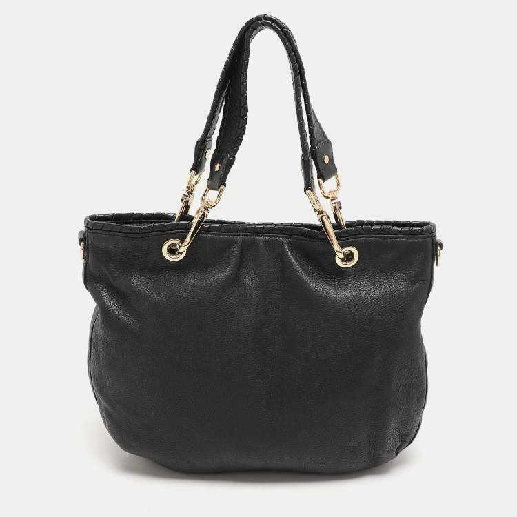 Pre Owned MICHAEL Michael Kors Black Leather Tassel Satchel