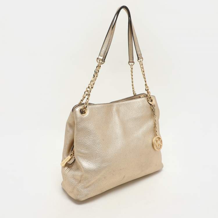 Pre Owned MICHAEL Michael Kors Gold Leather Jet Set Chain Tote
