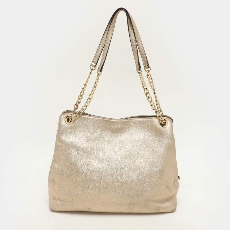 Pre Owned MICHAEL Michael Kors Gold Leather Jet Set Chain Tote