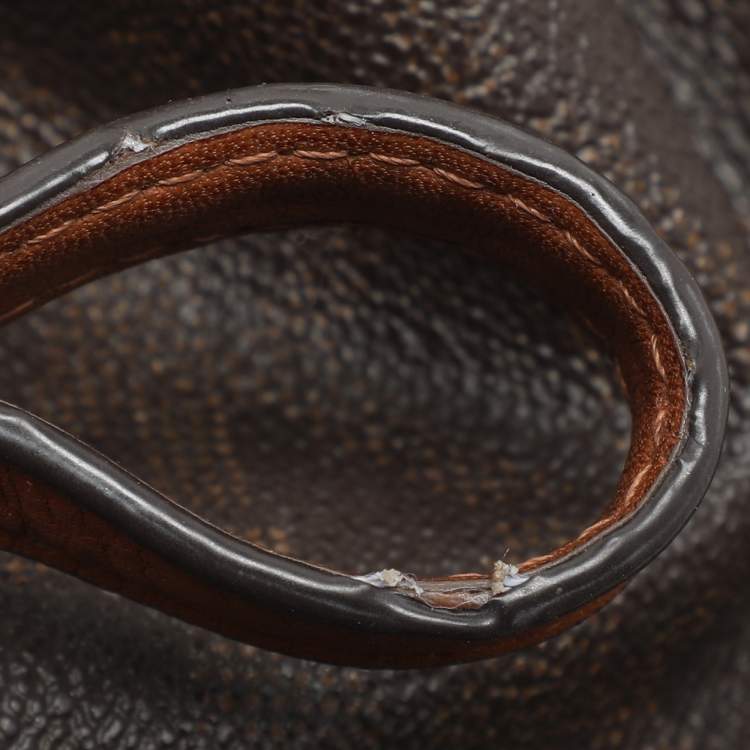Pre Owned MICHAEL Michael Kors Dark Brown Signature Coated Canvas and Leather Frankie Drawstring Bucket Bag