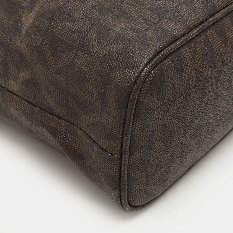 Pre Owned MICHAEL Michael Kors Dark Brown Signature Coated Canvas and Leather Frankie Drawstring Bucket Bag