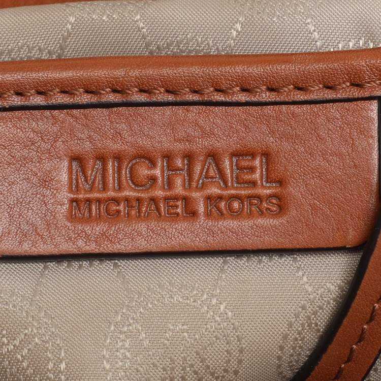 Pre Owned MICHAEL Michael Kors Dark Brown Signature Coated Canvas and Leather Frankie Drawstring Bucket Bag