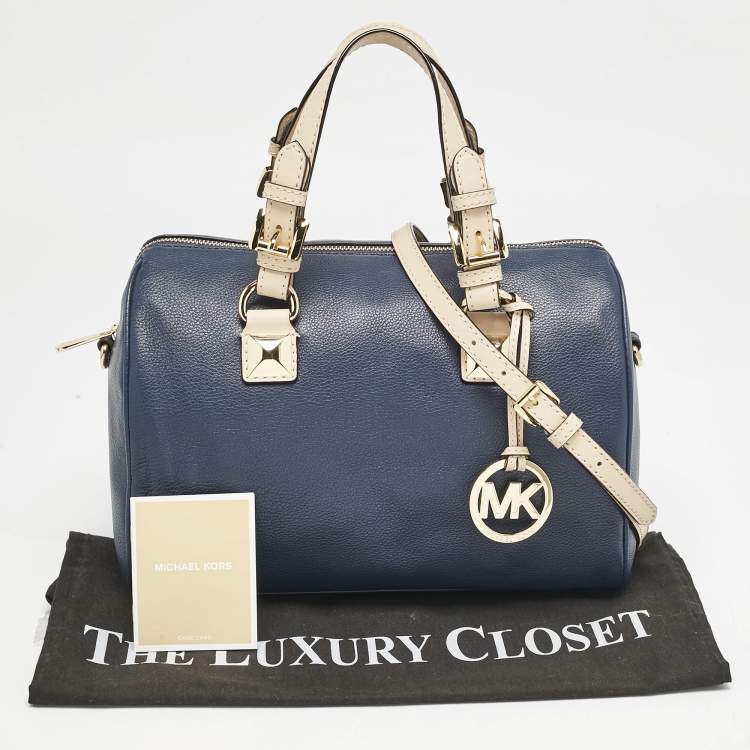 Pre Owned MICHAEL Michael Kors Navy Blue Leather Medium Grayson Satchel