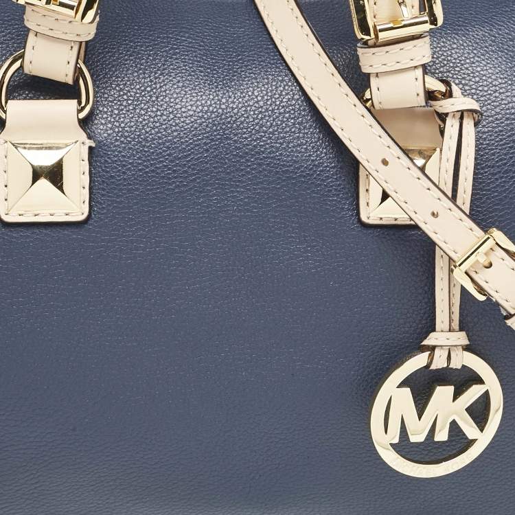 Pre Owned MICHAEL Michael Kors Navy Blue Leather Medium Grayson Satchel