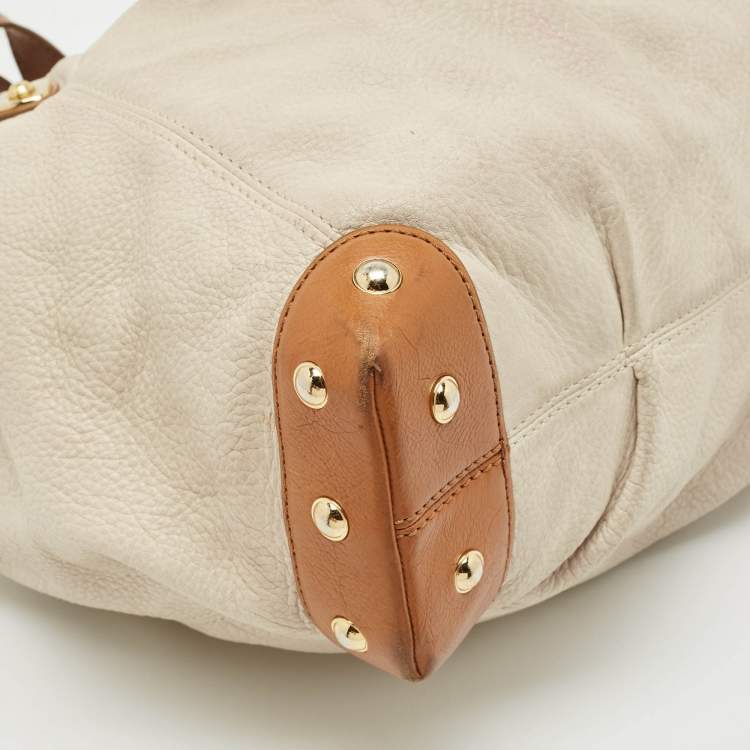 Pre Owned MICHAEL Michael Kors Off White/Brown Leather Shoulder Bag
