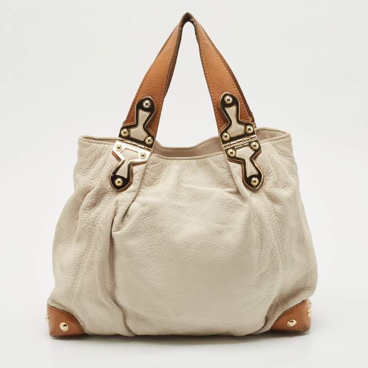 Pre Owned MICHAEL Michael Kors Off White/Brown Leather Shoulder Bag