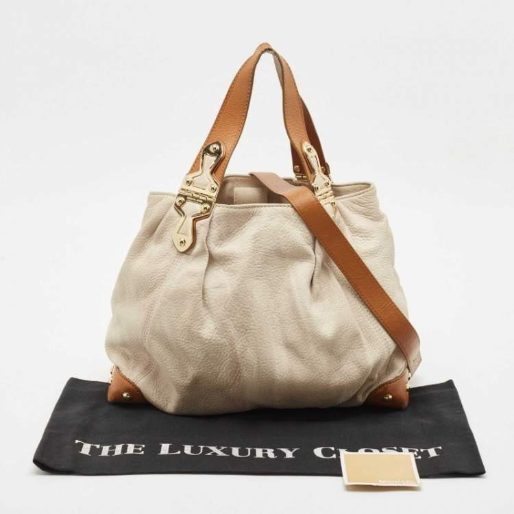 Pre Owned MICHAEL Michael Kors Off White/Brown Leather Shoulder Bag