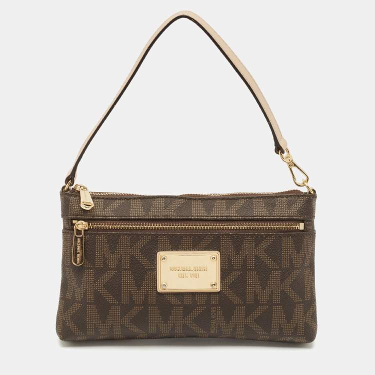 Pre Owned MICHAEL Michael Kors Brown Signature Coated Canvas Pochette