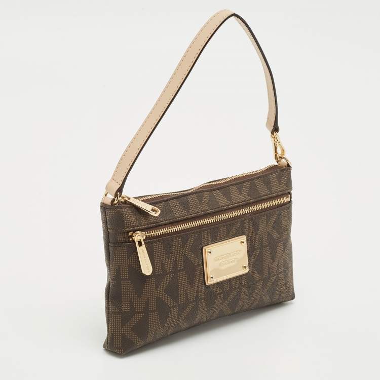 Pre Owned MICHAEL Michael Kors Brown Signature Coated Canvas Pochette