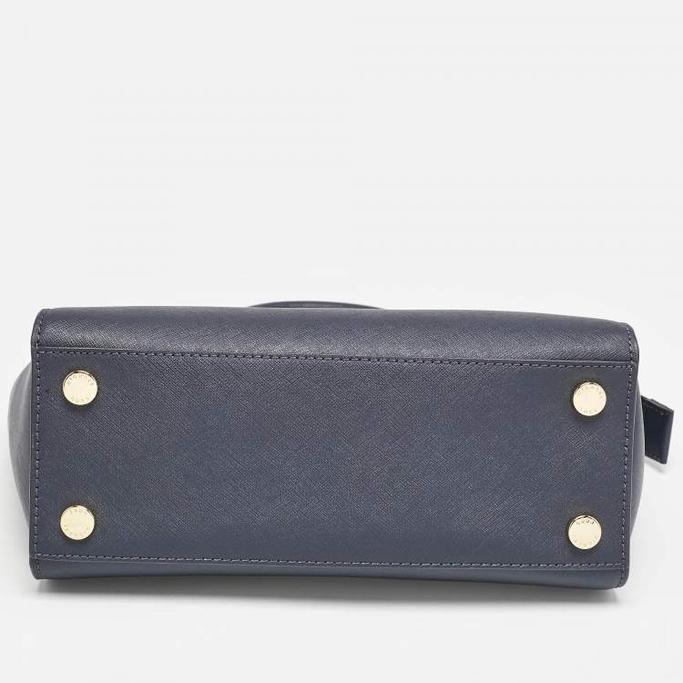 Pre Owned MICHAEL Michael Kors Navy Blue Leather Medium Selma Satchel