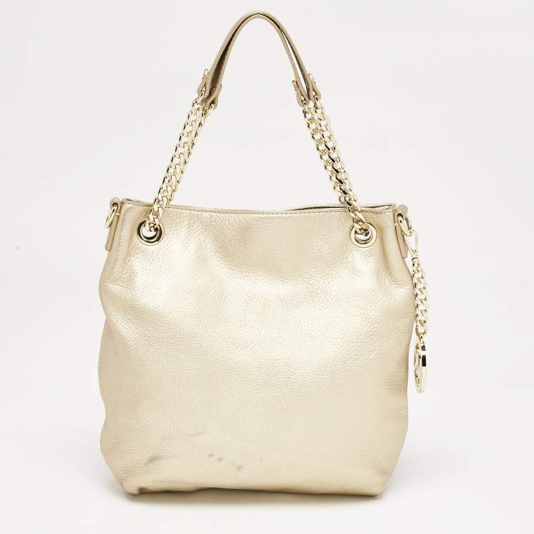 Pre Owned MICHAEL Michael Kors Gold Leather Jet Set Charm Chain Tote