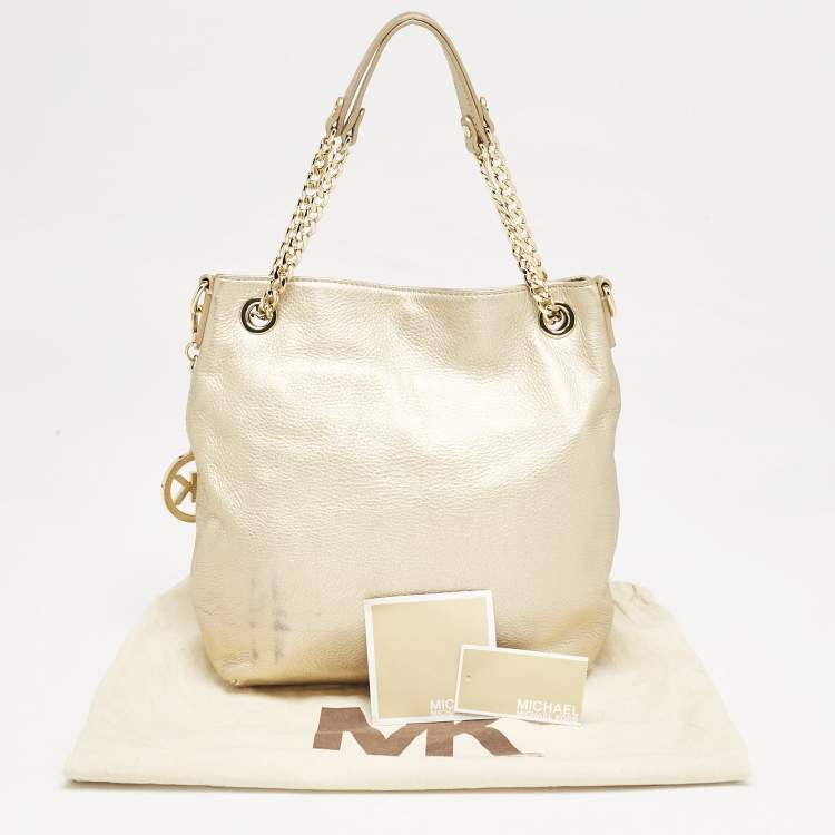 Pre Owned MICHAEL Michael Kors Gold Leather Jet Set Charm Chain Tote
