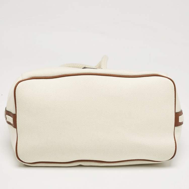 Pre Owned MICHAEL Michael Kors White/Brown Canvas Marina Grab Tote