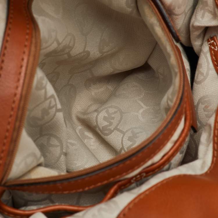 Pre Owned MICHAEL Michael Kors Green/Brown Canvas and Leather Marina Tassel Tote