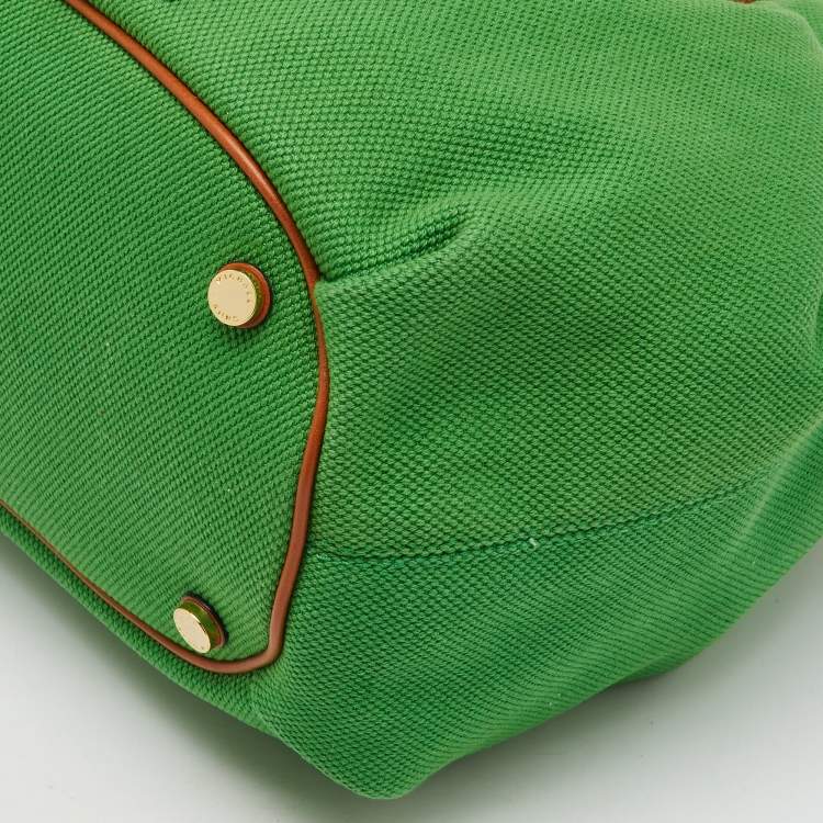 Pre Owned MICHAEL Michael Kors Green/Brown Canvas and Leather Marina Tassel Tote