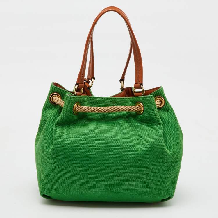 Pre Owned MICHAEL Michael Kors Green/Brown Canvas and Leather Marina Tassel Tote