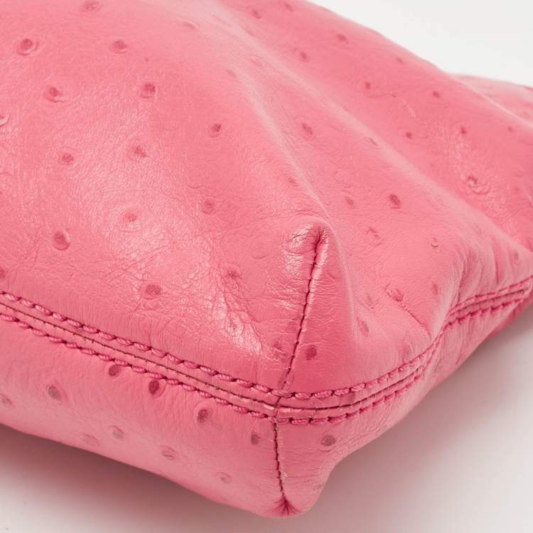 Pre Owned MICHAEL Michael Kors Pink Ostrich Embossed Leather Berkley Clutch