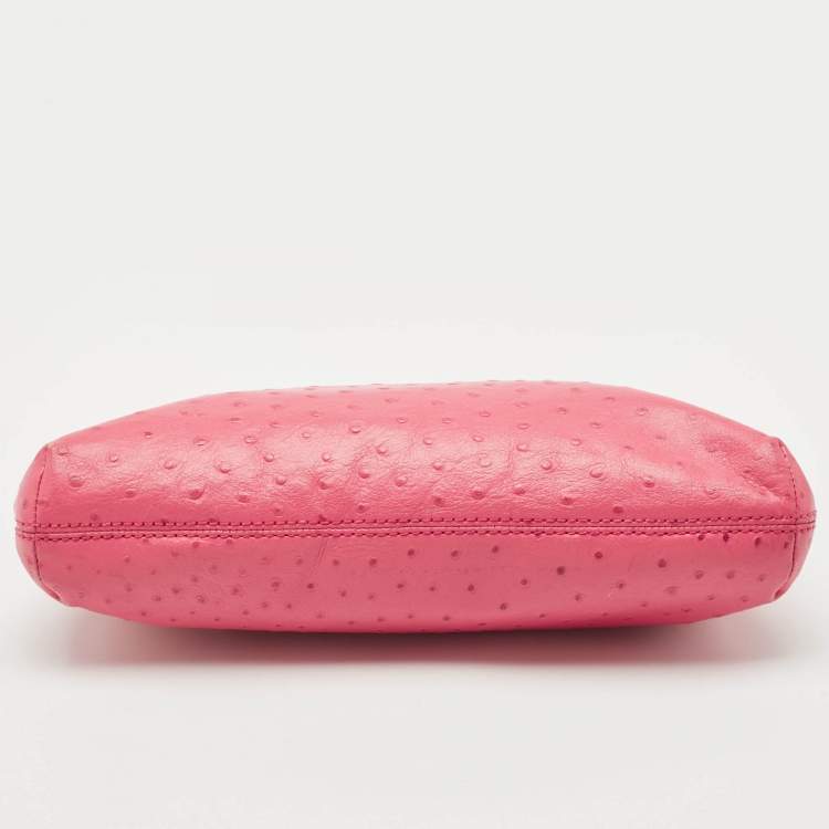 Pre Owned MICHAEL Michael Kors Pink Ostrich Embossed Leather Berkley Clutch