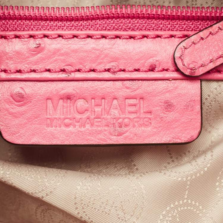 Pre Owned MICHAEL Michael Kors Pink Ostrich Embossed Leather Berkley Clutch