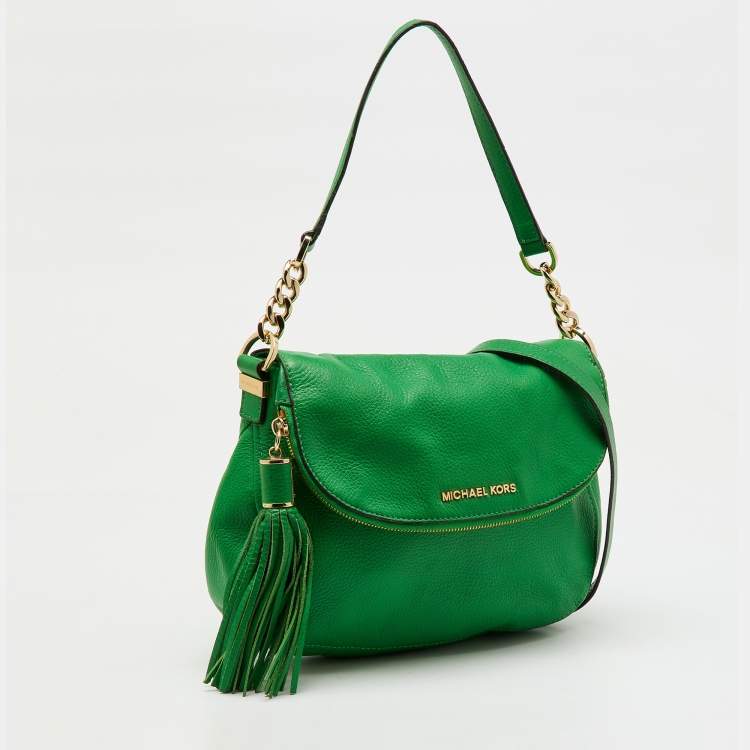 Pre Owned MICHAEL Michael Kors Green Leather Bedford Tassel Crossbody Bag