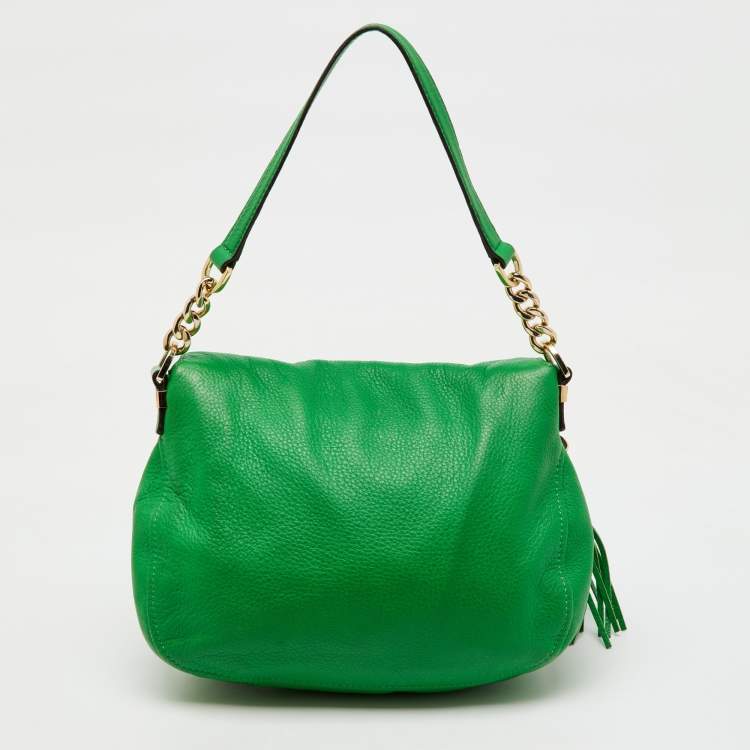Pre Owned MICHAEL Michael Kors Green Leather Bedford Tassel Crossbody Bag