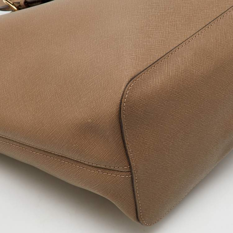 Pre Owned MICHAEL Michael Kors Taupe Beige Saffiano Leather Large Jet Set Tote