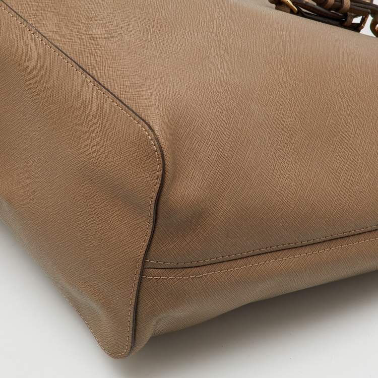 Pre Owned MICHAEL Michael Kors Taupe Beige Saffiano Leather Large Jet Set Tote